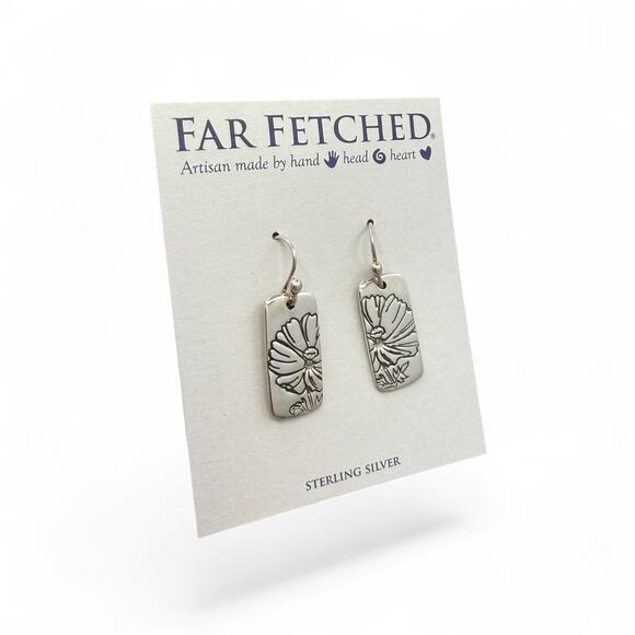 Far Fetched Jewelry - Far Fetched Cosmos Flower Dangle Earrings 925 Sterling Silver Artisan Handmade